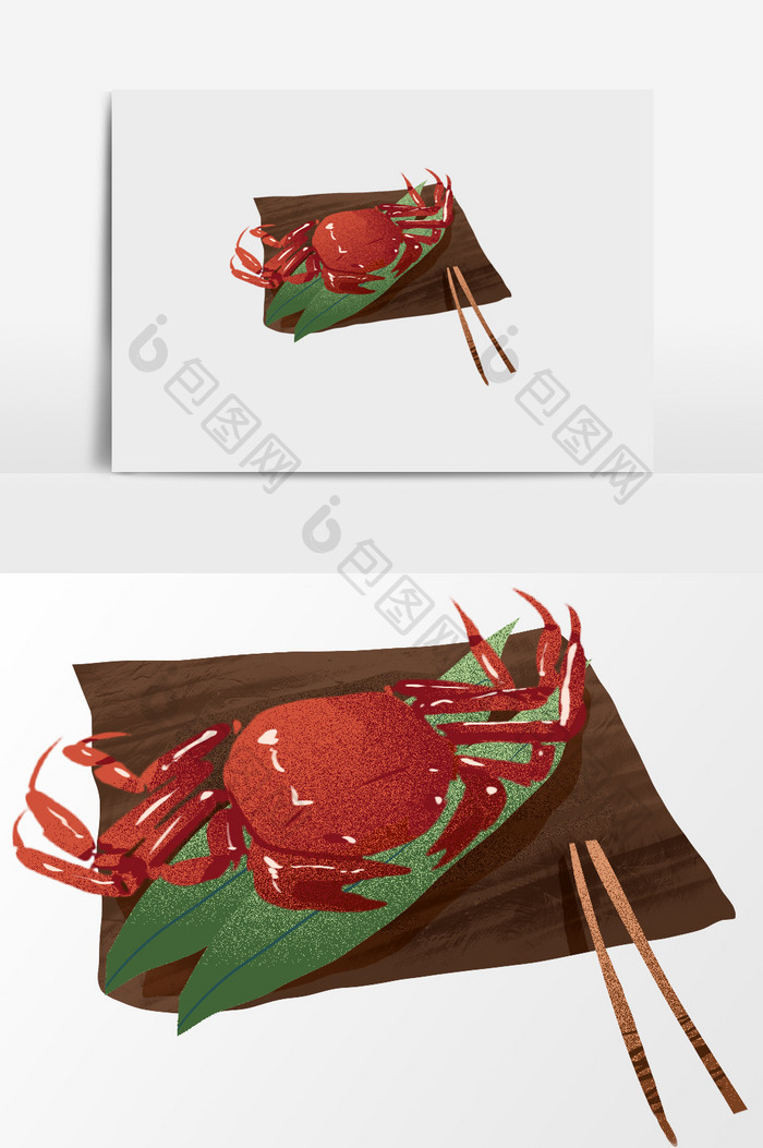 手绘红烧螃蟹插画元素
