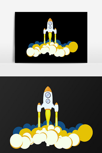 手绘火箭起飞插画元素图片
