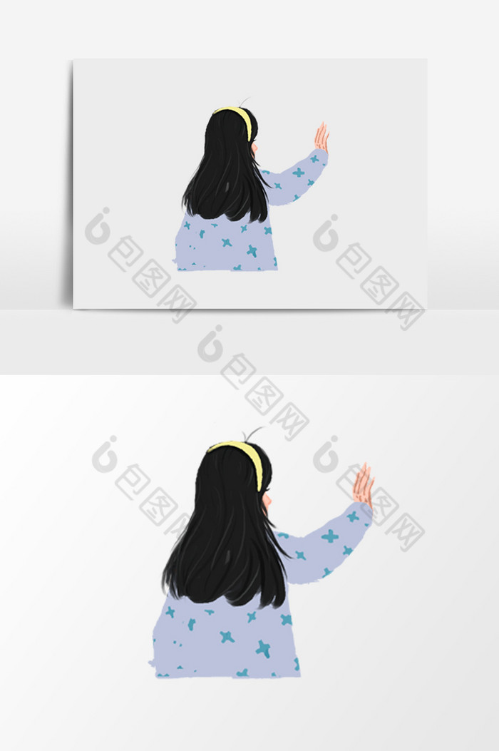 招手女孩背影插画
