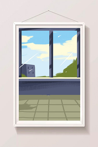 手绘客厅窗户插画元素图片