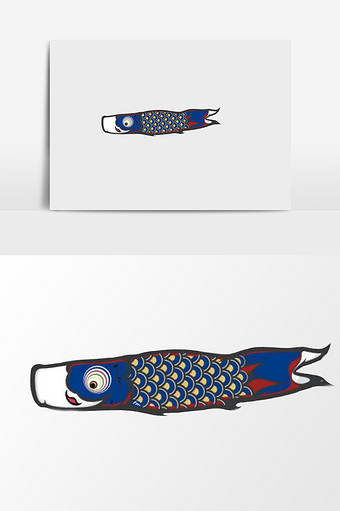手绘蓝色鲤鱼旗插画元素图片