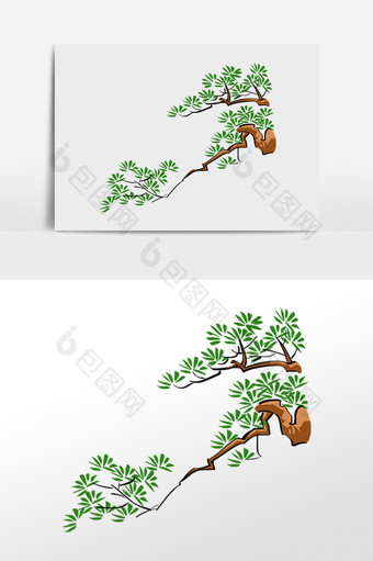 手绘松树绿色松枝插画元素图片