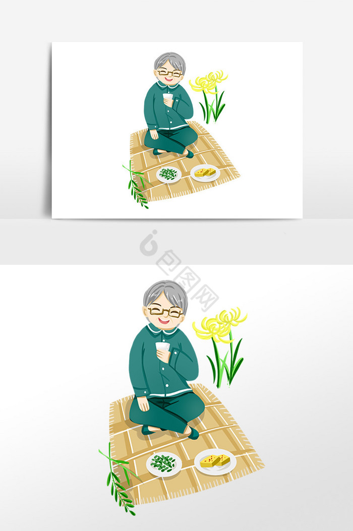 重阳节吃糕赏菊插画图片