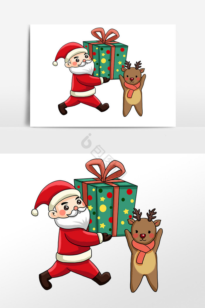 圣诞节老人搬礼盒插画图片