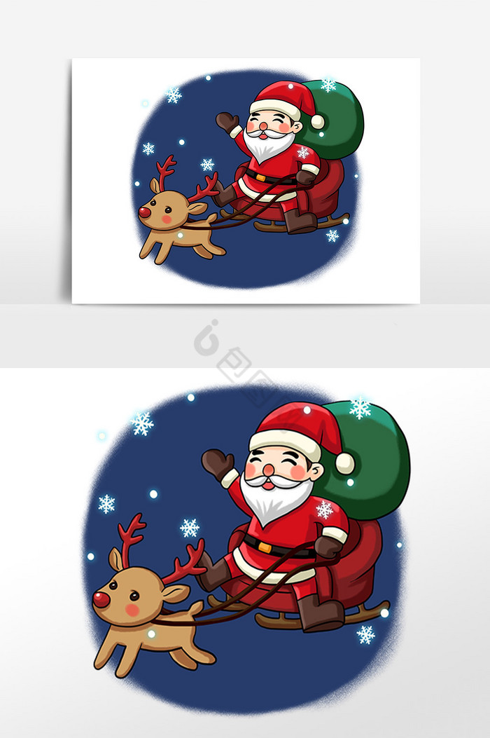 圣诞节圣诞老人坐雪车插画图片