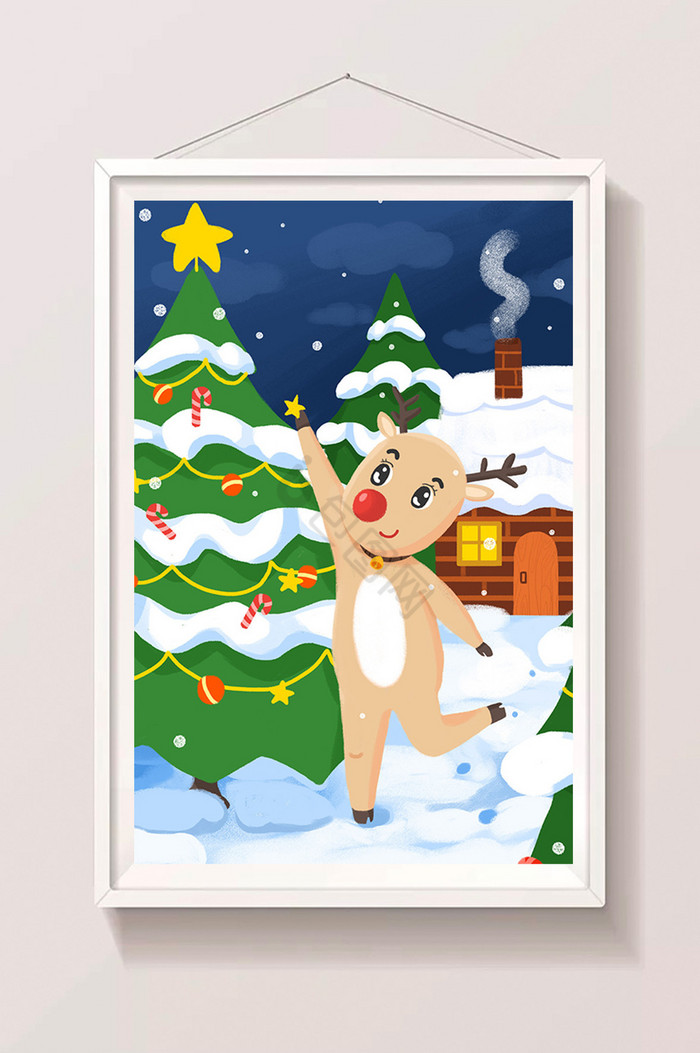 圣诞节麋鹿挂装饰插画图片