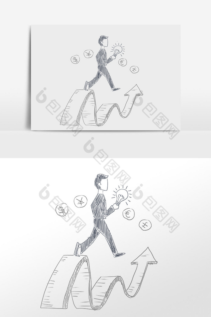 线描人士一波三折插画图片