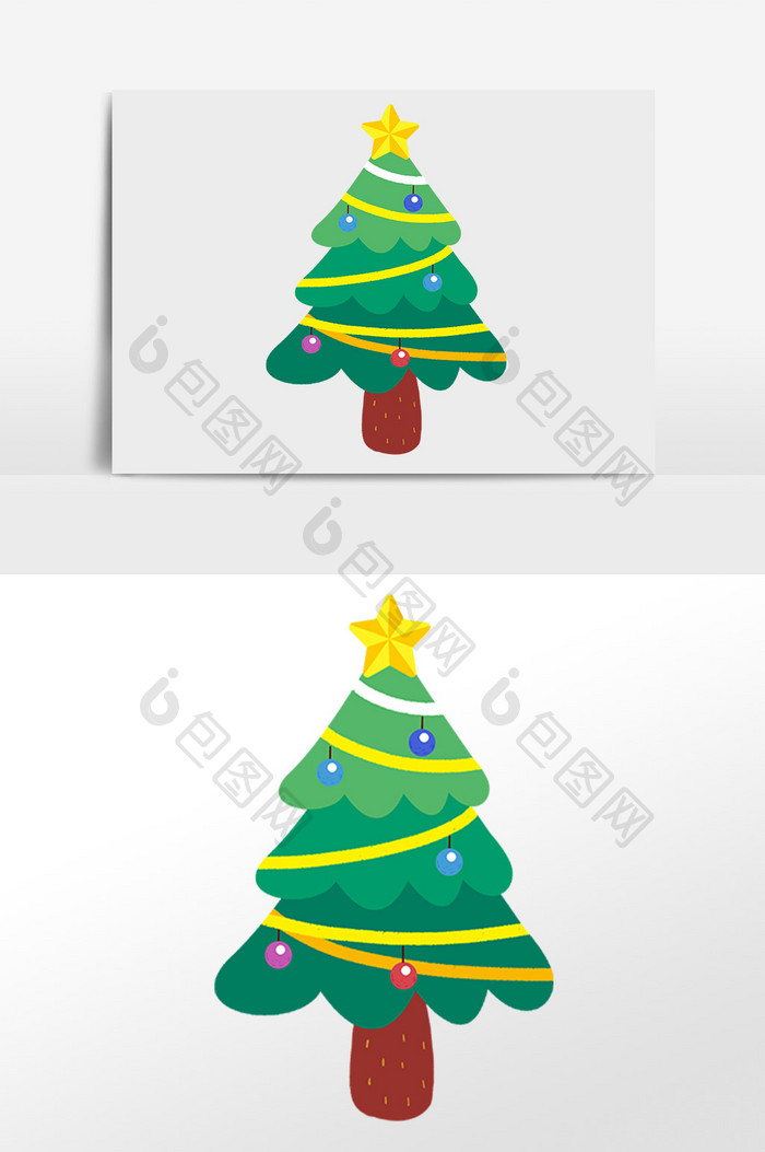 手绘圣诞节圣诞闪灯树插画元素