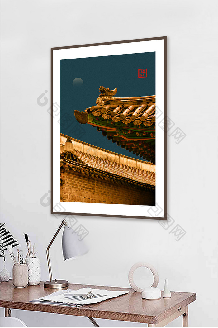 中国风古典宫廷古风城墙客厅装饰画