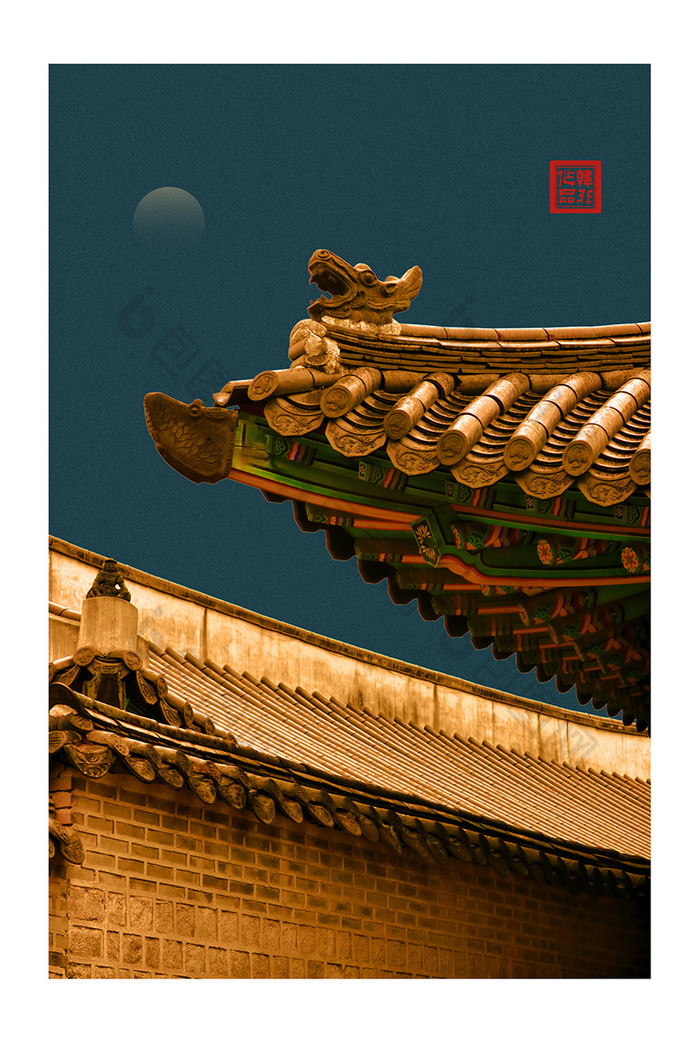 中国风古典宫廷古风城墙客厅装饰画