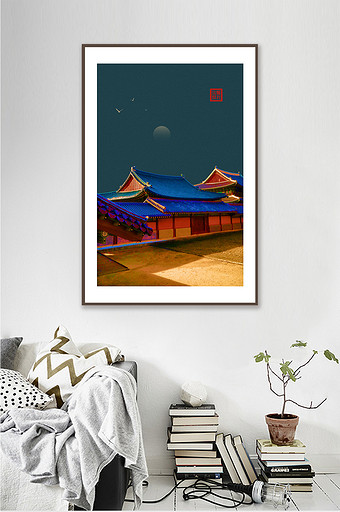中国风古典宫廷古风飞檐客厅装饰画图片