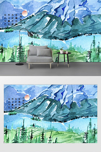 中式风景山水高山流水沙发背景墙装饰画图片