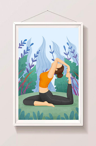 唯美清新生活方式美女森林做瑜伽插画图片下载