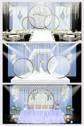 现代简约蒂芙尼蓝色主题婚礼舞台效果图图片