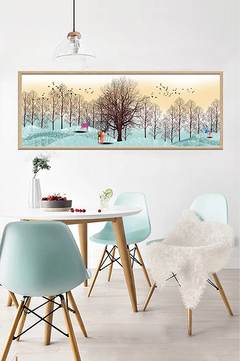 文艺手绘北欧风创意森林风景客厅卧室装饰画图片