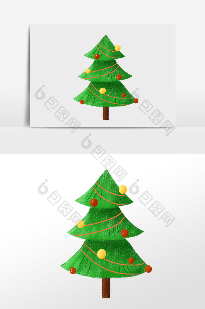 手绘圣诞节圣诞松塔树插画元素