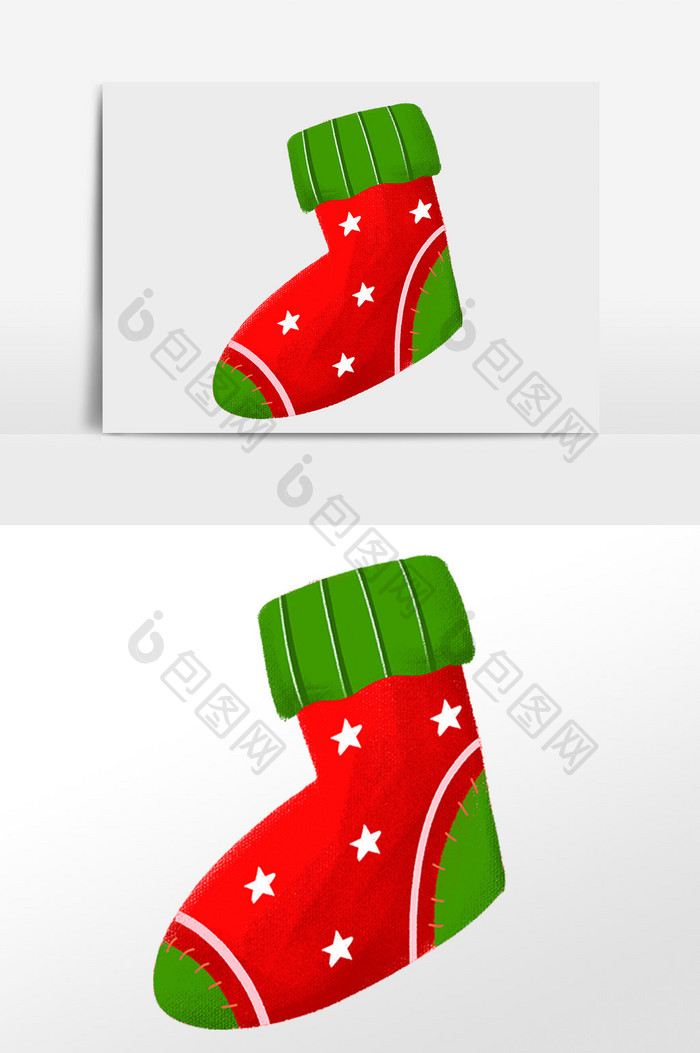手绘圣诞节红色袜靴插画元素