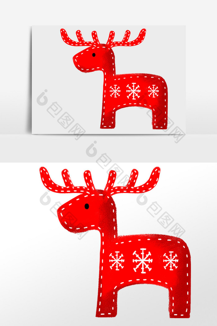 手绘圣诞节红色驯鹿插画元素