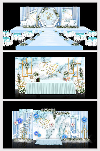 大理石蓝色系主题婚礼效果图图片