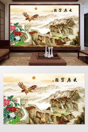 新中式大展宏图江山如画电视背景墙图片