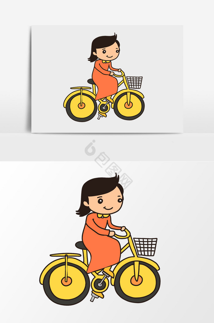 儿童插画骑自行车的小姐姐图片