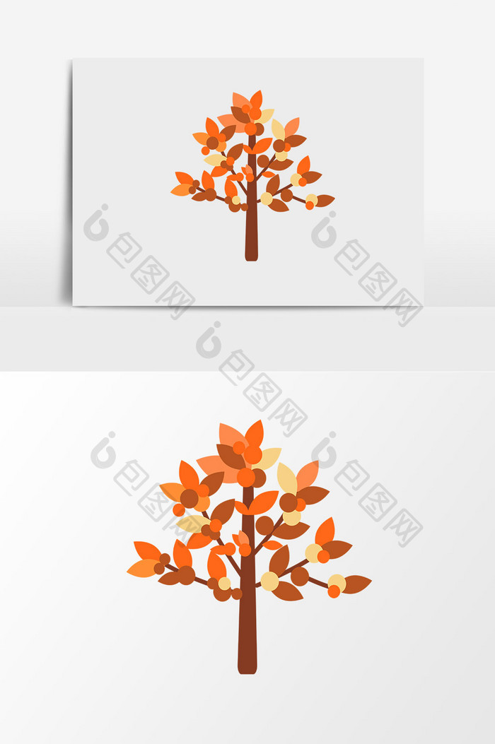 深秋季节秋季的卡通树木
