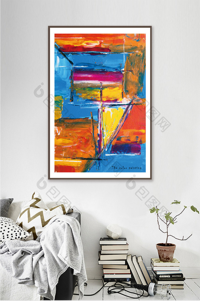 现代简约入户抽象色彩油画装饰画-现代简约入户抽象色彩油画装饰画效果图-【包图网】