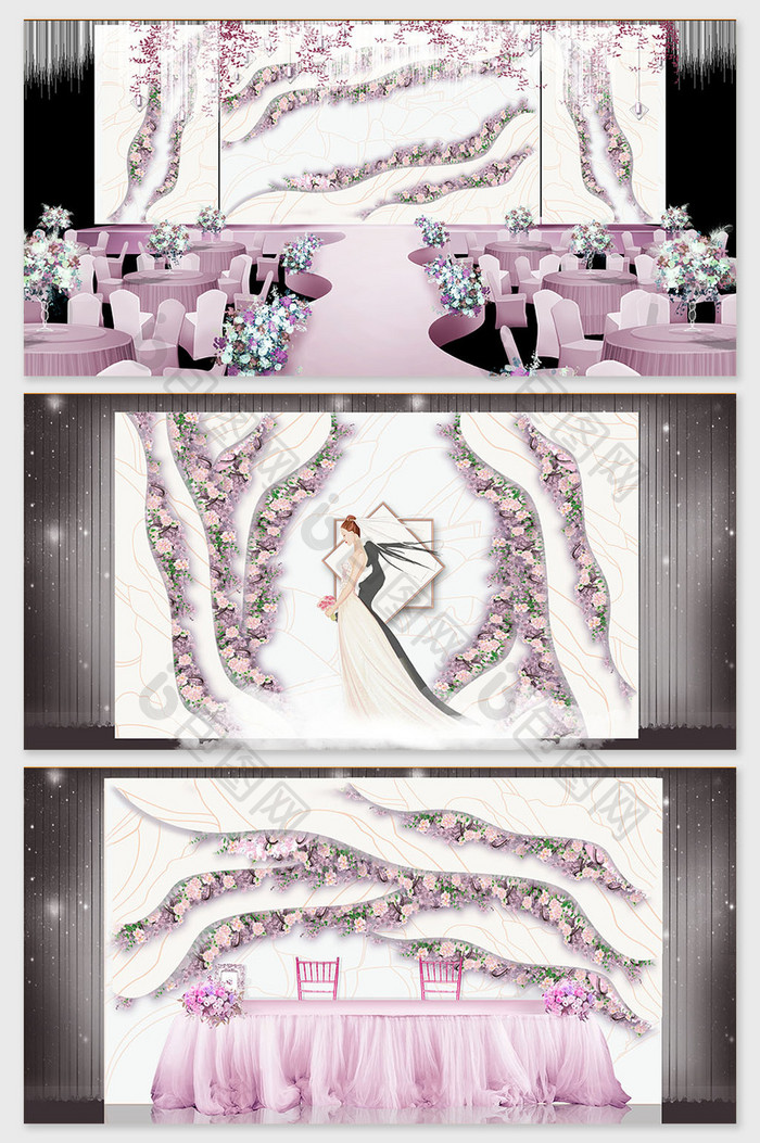 粉紫色浪漫花海主题婚礼效果图