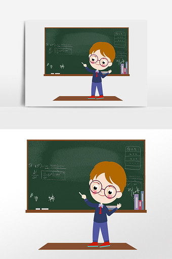 可爱卡通学生上台书写回答问题插画人物图片下载