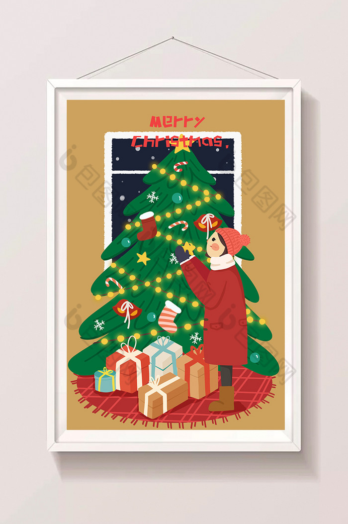 圣诞节圣诞树礼物人物插画图片图片