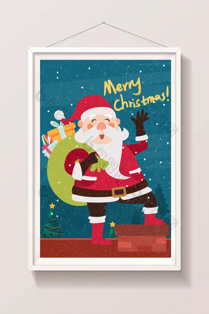 复古风扁平卡通圣诞节圣诞老人插画海报