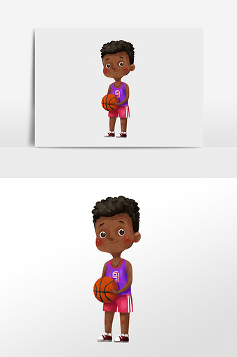 水彩手绘元素拿着篮球的黑人小朋友图片