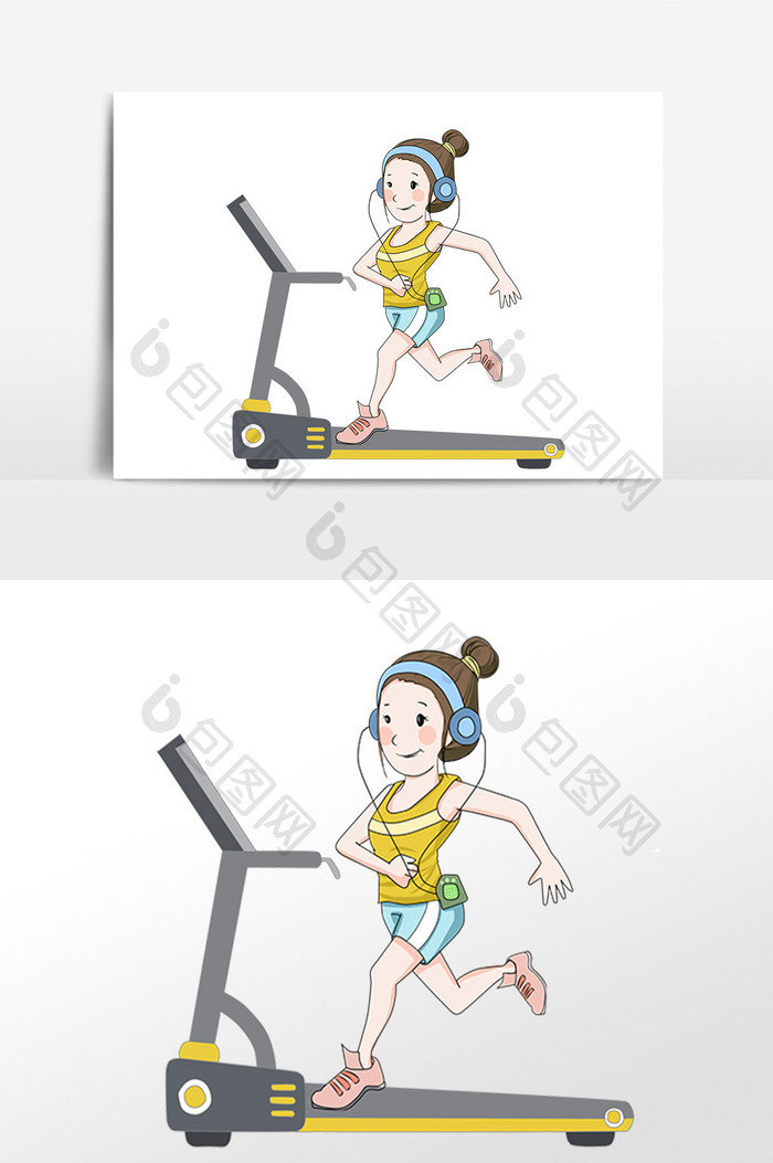 手绘健身锻炼跑步机人物插画素材