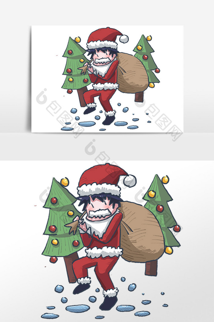 手绘圣诞节卡通圣诞老人插画素材
