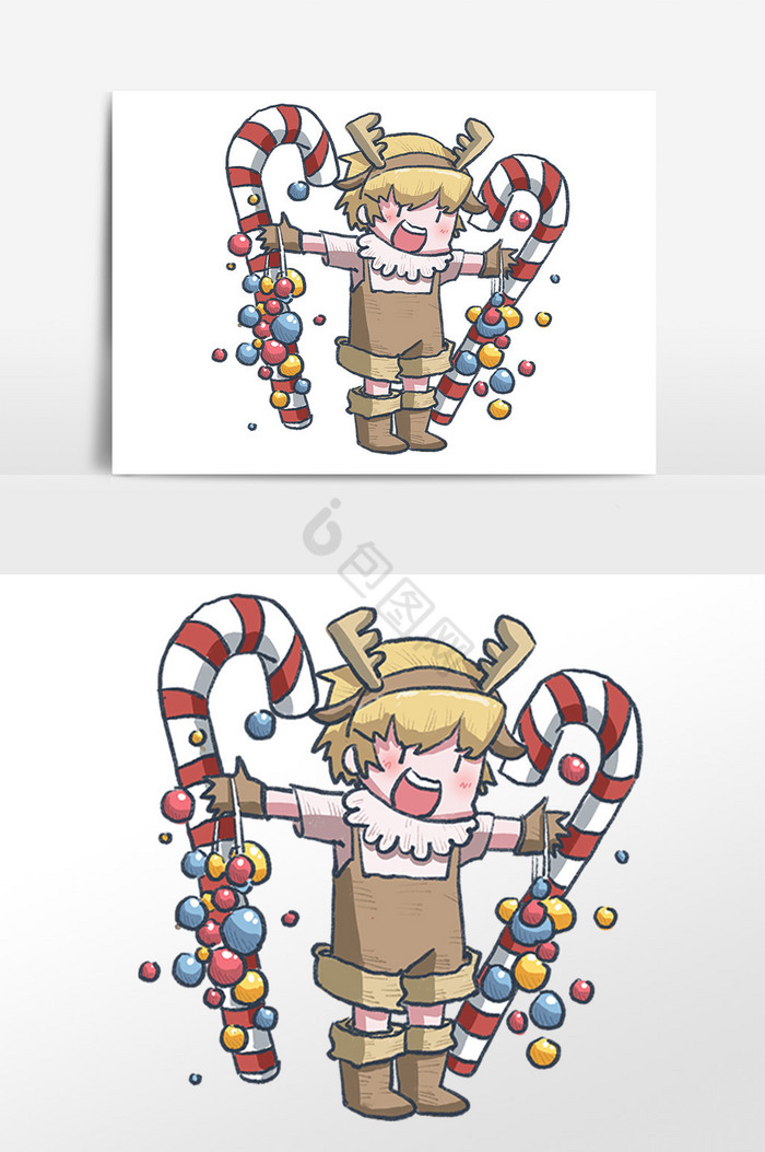 圣诞节人物拿棒棒糖插画图片