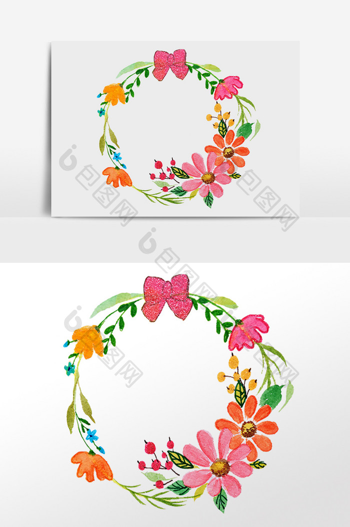 手绘彩色花卉花环边框插画元素