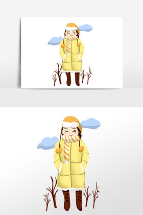 冬天冬至穿羽绒服女孩插画