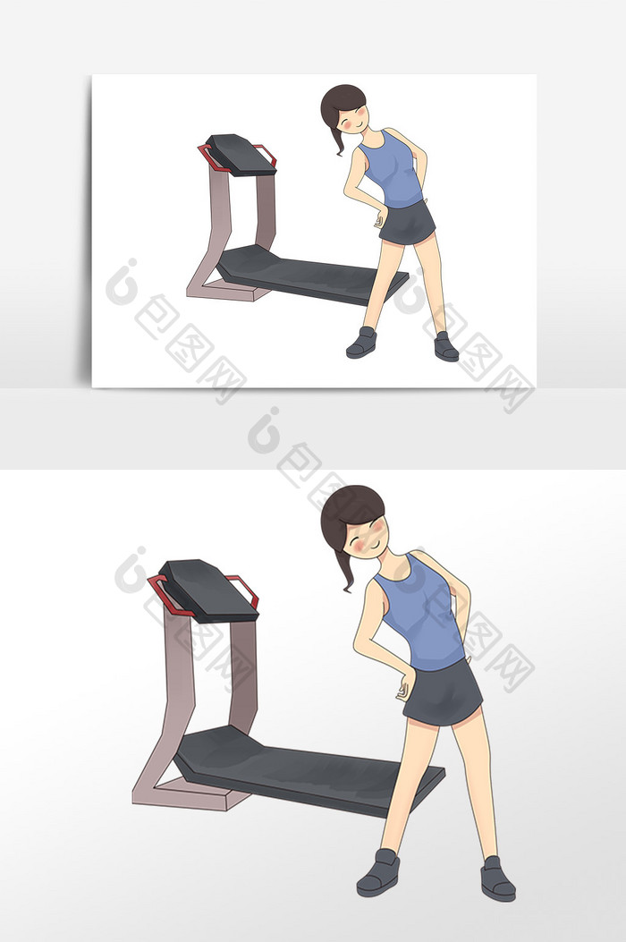手绘健身锻炼放松女孩插画素材
