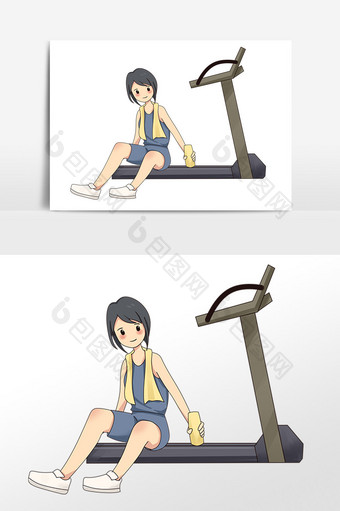手绘健身房健身休息女孩插画素材图片