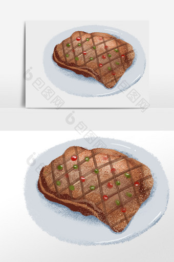 手绘美味食物烤牛排插画元素图片