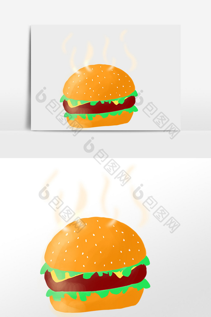 手绘美味快餐汉堡包插画元素