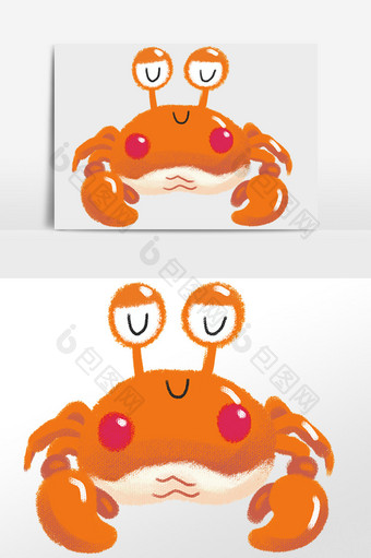 手绘海鲜卡通睡着的螃蟹插画元素图片