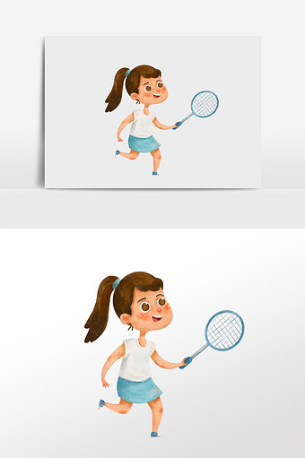 水彩手绘元素拿着羽毛球拍打羽毛球的女生图片