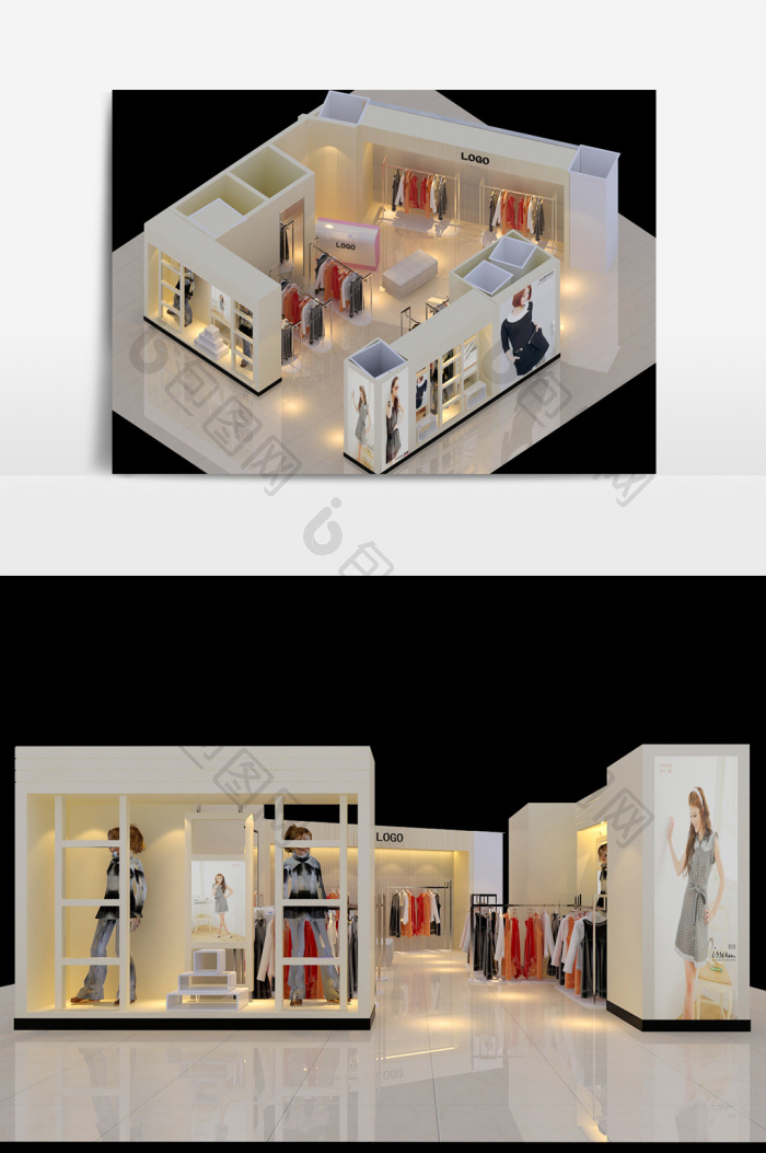 【商场专柜服装门店店铺3d模型】图片下载-包图网