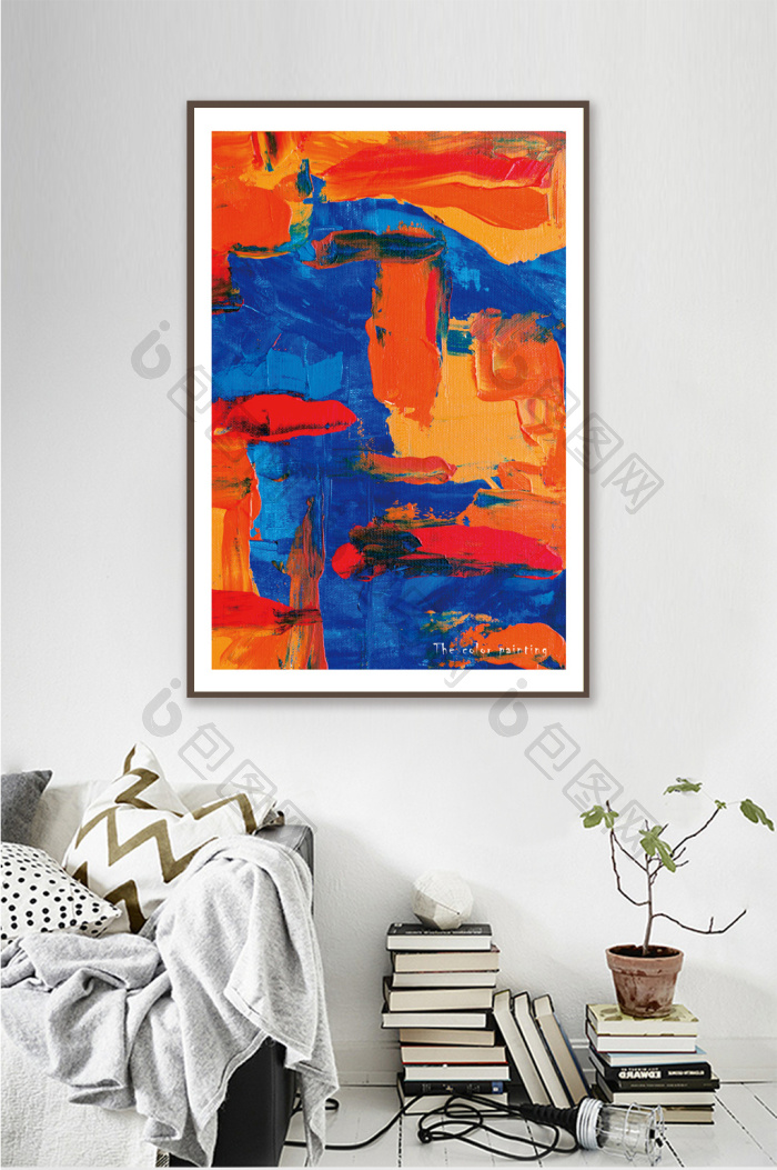 现代简约风格红蓝抽象油画客厅装饰画-现代简约风格红蓝抽象油画客厅装饰画效果图-【包图网】