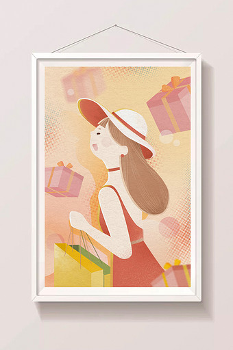 粉色双十一购物节女性产品时尚插画图片