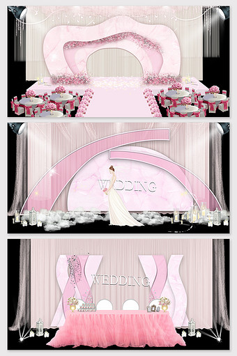 现代简约唯美粉色婚礼舞台布置效果图图片