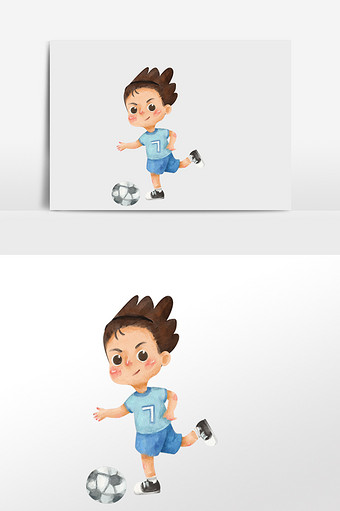 水彩手绘元素踢足球的小男孩图片