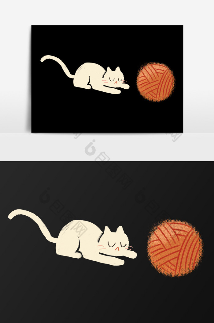 手绘猫戏线球插画元素
