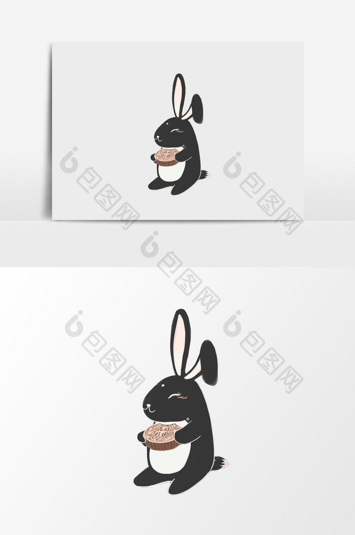 手绘黑色兔子插画元素